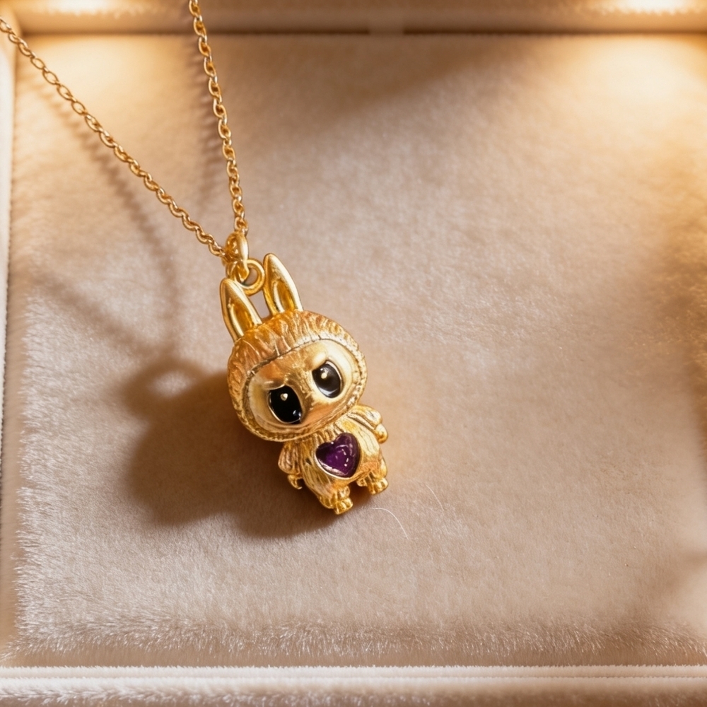 Premium Labubu Heart of Gold Collector Necklace Limited Edition